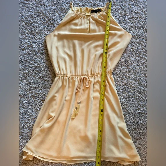 WHBM light yellow Sleeveless Dress, with gold details and tassel tie, size 4 - Picture 11 of 11